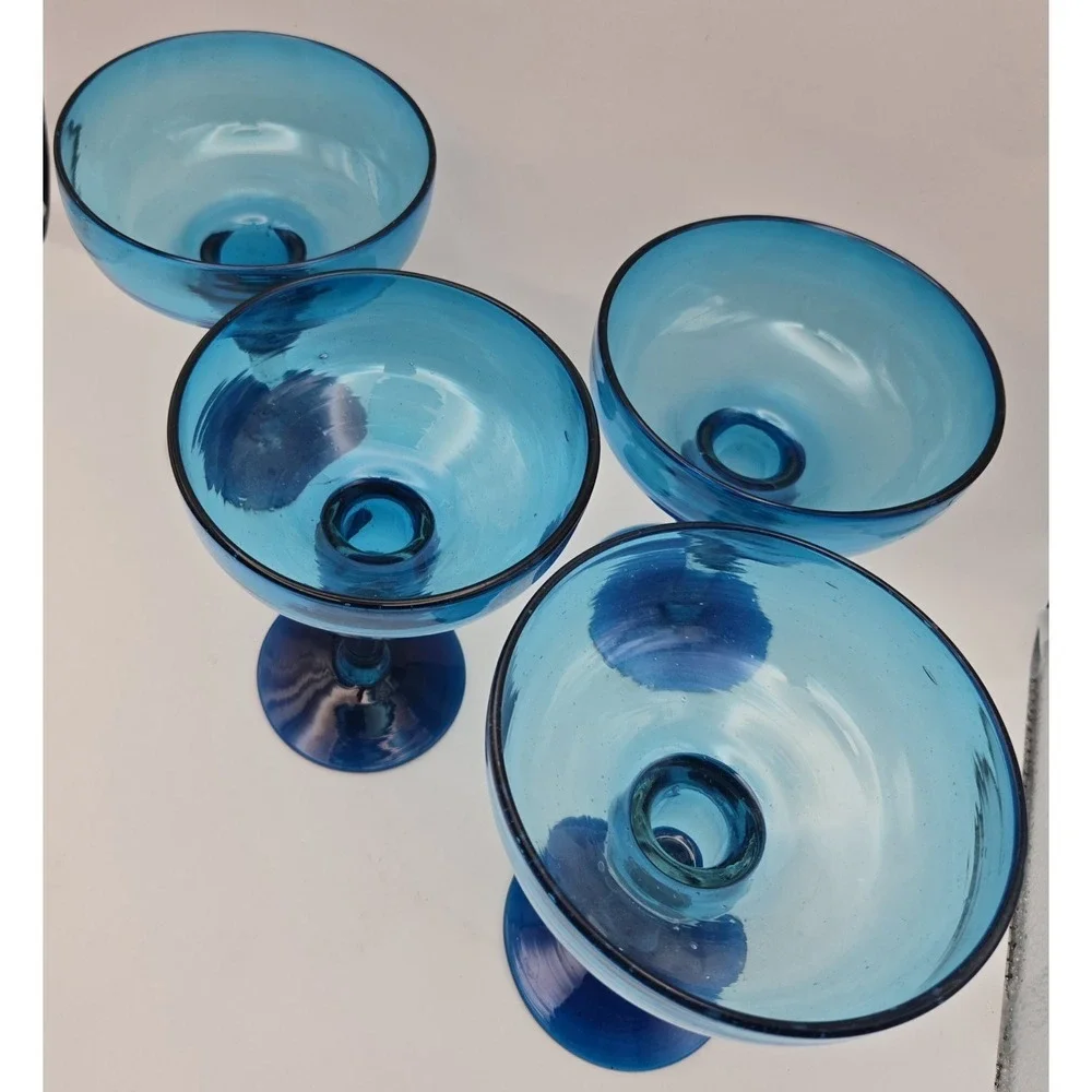 Margarita Glasses Hand-blown From Lead Free Sustainable Glass Turquoise And Blue